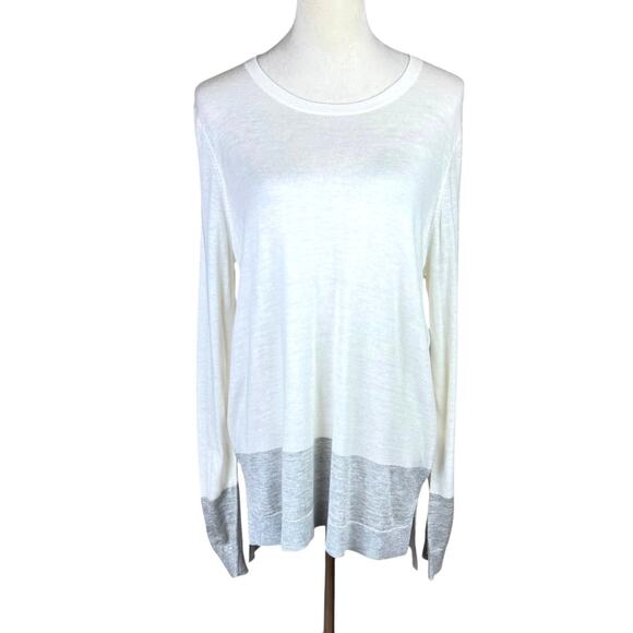 Vince Ivory White & Gray Colorblock Cashmere Blend Long Sleeve Knit Sweater - Picture 1 of 12